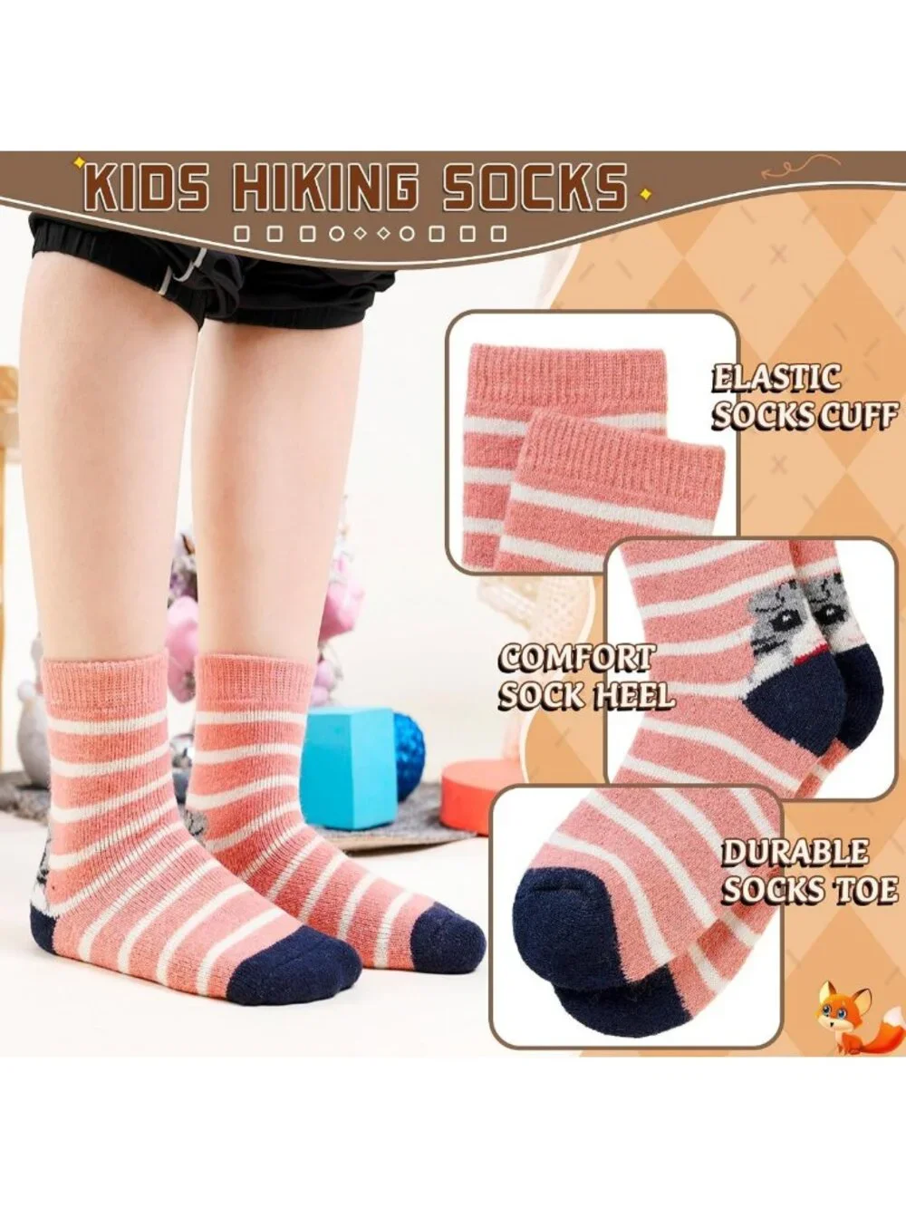 Cozy Merino Wool Kids Socks - Thick Thermal Hiking Crew Socks for Winter, 6